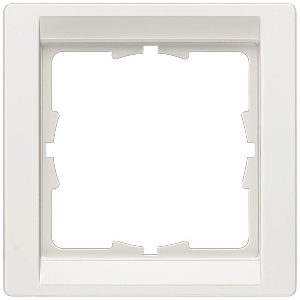 Weiße quadratische Steckdosenabdeckung mit abgerundeten Ecken, zeigt das Innere der Steckdose, ohne sichtbare Kabel oder Elektronik.