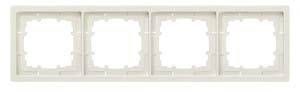 Vierfachrahmen aus weißem Kunststoff, leer, zur Aufnahme von vier elektrischen Schaltern oder Steckdosen in einer Reihe.