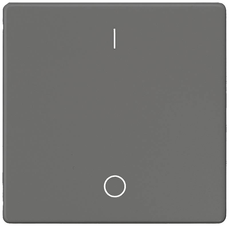 Grauer Lichtschalter mit weißem 'I' Symbol und Kreis unten.