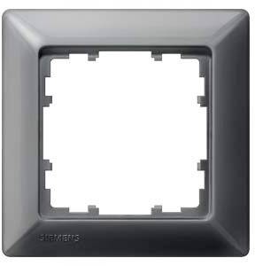Grauer, quadratischer Schalterrahmen von Siemens mit abgerundeten Kanten und einer Aussparung in der Mitte für einen Lichtschalter.