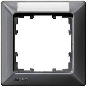 Schwarzer Siemens-Schalterrahmen mit rechteckiger Form und leerem Innenraum, geeignet zum Einbau in eine Wand für Elektroinstallationen.