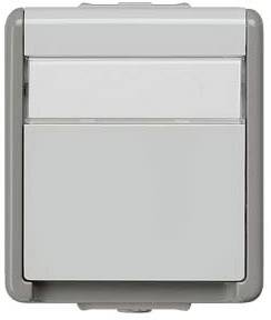 Grauer Elektroschalter mit rechteckigem Design. Der Schalter hat eine glatte Oberfläche und wirkt robust.