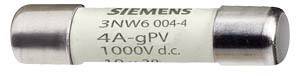 Sicherung 'SIEMENS 3NW6 004-4', 4A-gPV, 1000V DC, metallene Endkappen, zylindrische Form.