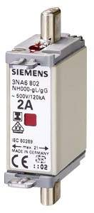 Siemens NH-Sicherung 3NA6 802, 2A, 500V, Sicherung aus Metall und Kunststoff, mit CE- und IEC 60269-Zertifizierungen.