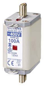 Sicherungseinsatz mit weißen Gehäuse für elektrische Anwendungen, beschriftet mit '400V' und '100A', hergestellt in Deutschland.