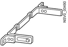 Lineare technische Zeichnung eines Metallwinkels mit drei Befestigungspunkten und Beschriftung 'NSV0_00490' auf der rechten Seite.