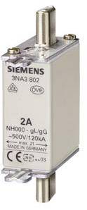 Siemens Sicherungseinsatz, 2A, Typ 3NA3 802, für 500V/120kA, mit CE-Kennzeichnung.