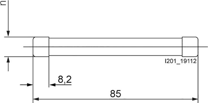 Technische Zeichnung eines rechteckigen Teils mit den Maßen 85 mm in der Breite und 8,2 mm in der Höhe.