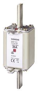 Elektrische Sicherung mit 35A Nennstrom, rechteckig, mit Metallkontakten oben und unten, hergestellt von Siemens.