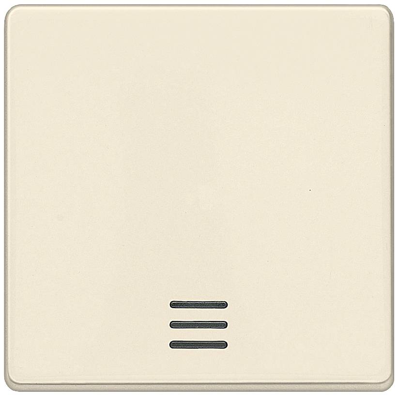 Ein einfacher, beiger Wandschalter mit drei horizontalen Linien unten in der Mitte.
