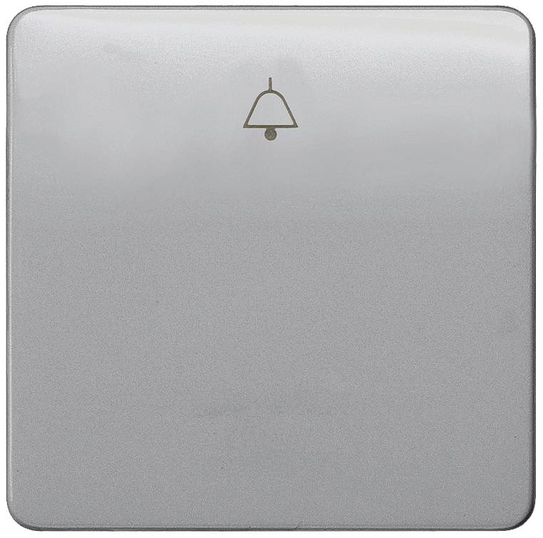 Ein grauer Klingelknopf mit Glockensymbol in der Mitte.