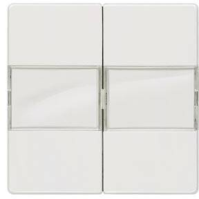 Ein weißer Lichtschalter mit vier quadratischen Tasten, in zwei Reihen angeordnet.