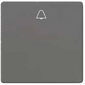 Grauer Lichtschalter mit weißem Glockensymbol, symbolisiert Klingel oder Benachrichtigung.