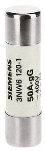 Ein zylindrischer Sicherungseinsatz von Siemens, Modell '3NW6 120-1', Spannung: 400V, Stromstärke: 50A.