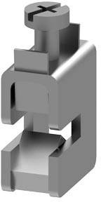 Metallhalteklammer mit Schraube zur Befestigung auf einer Schiene.