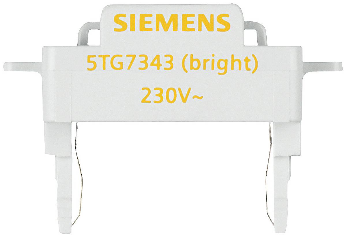 Ein weißer Siemens-Einsatz mit der Aufschrift '5TG7343 (bright) 230V~', geeignet für elektrische Anwendungen.