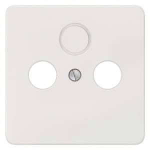 Weiße Abdeckplatte mit drei runden Öffnungen und einer zentralen Schraube, typisch für Wandsteckdosen in Innenräumen.