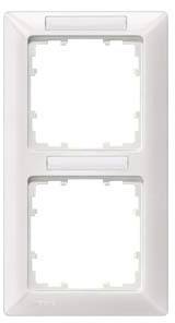 Doppelrahmen in Weiß für zwei Schalter oder Steckdosen, ohne Einsätze, mit abgerundeten Ecken. Ideal für Unterputzmontage.