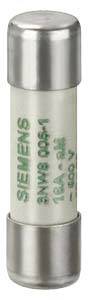 Eine zylinderförmige elektrische Sicherung mit der Aufschrift 'Siemens', '16A' und '500V', ummantelt mit Metallkappen an beiden Enden.