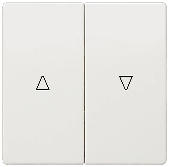 Zwei weiße Lichtschalter mit Aufwärts- und Abwärtspfeilen zur Steuerung der Helligkeit oder Position einer Lampe.