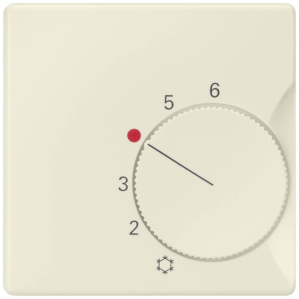 Ein Heizungsregler zeigt eine Temperaturstufe von 3 an. Links oben leuchtet ein roter Indikator, unten ein Symbol für Kälte.