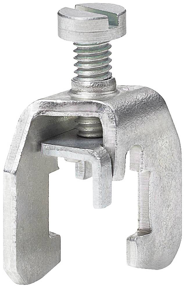 Metallische Klammervorrichtung mit Schraube, dient zum Befestigen von Objekten. Verwendet für industrielle oder mechanische Anwendungen.