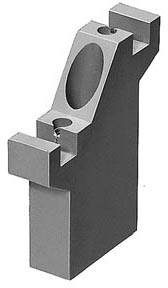 Ein graues, L-förmiges Metallteil mit verschiedenen Aussparungen und Bohrungen, vermutlich ein Maschinenelement oder Adapter.