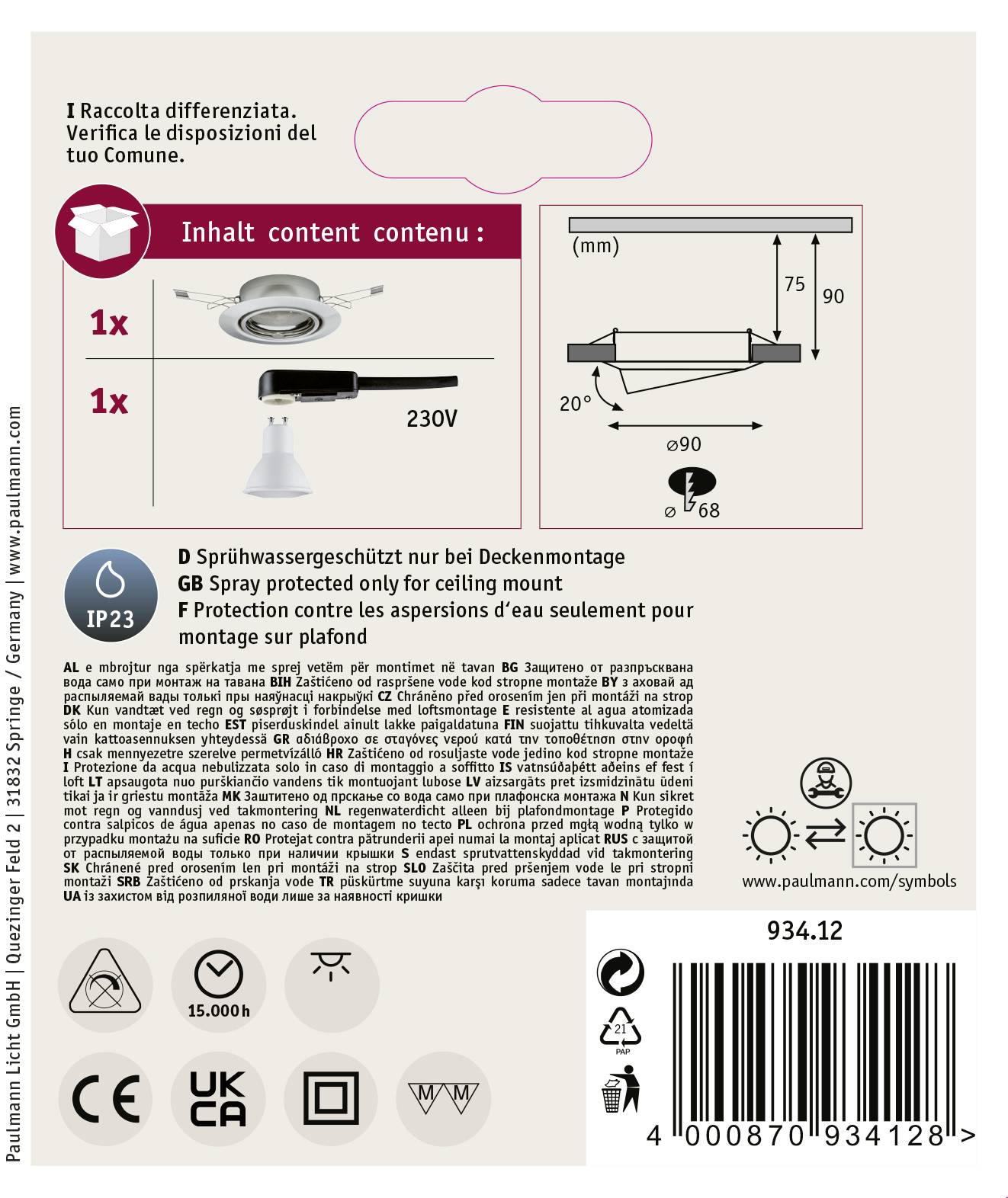 Paulmann 93412 Base Einbauleuchte LED GU10 5W Eisen (gebürstet)