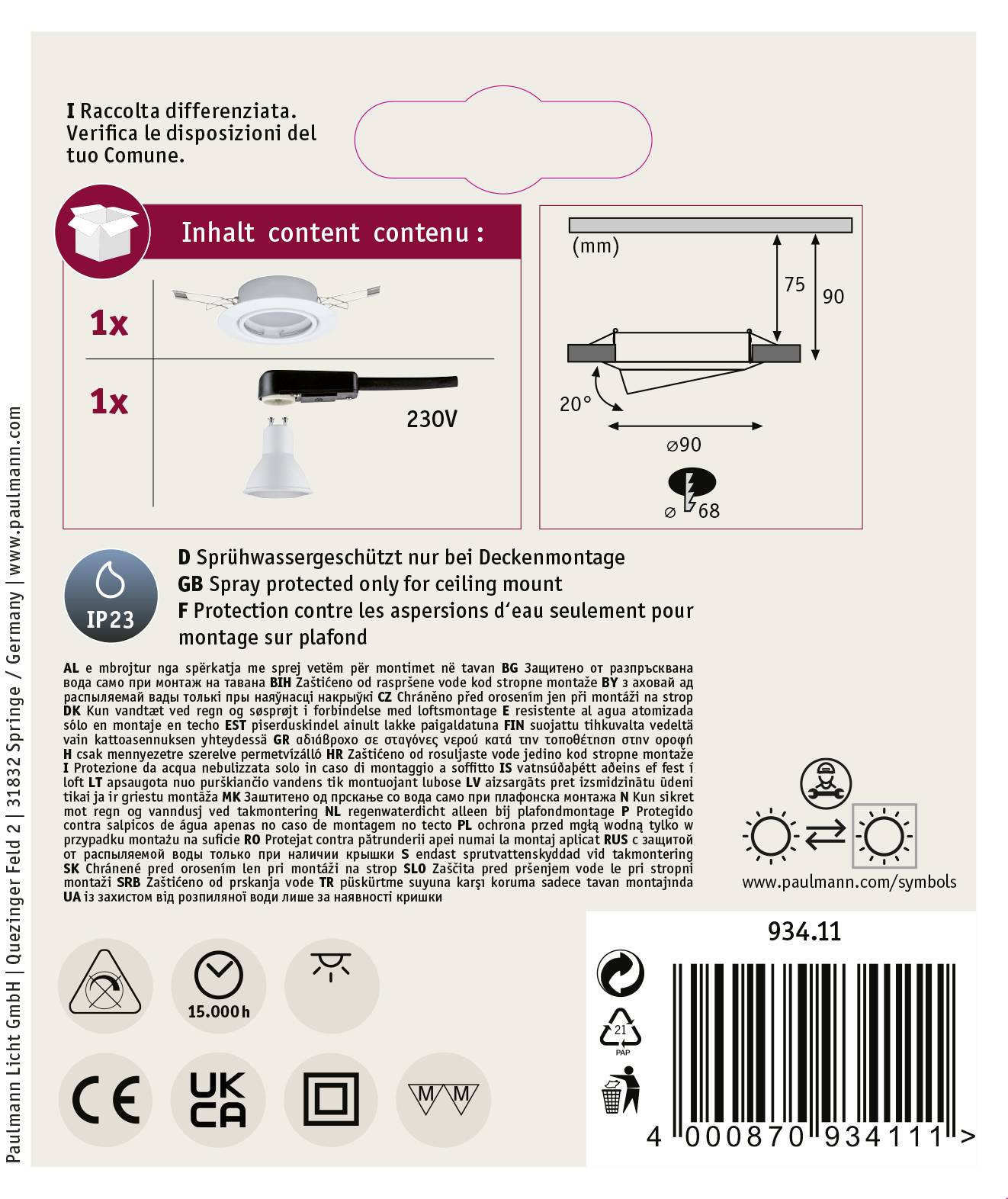 Paulmann 93411 Base Einbauleuchte LED GU10 5W Weiß