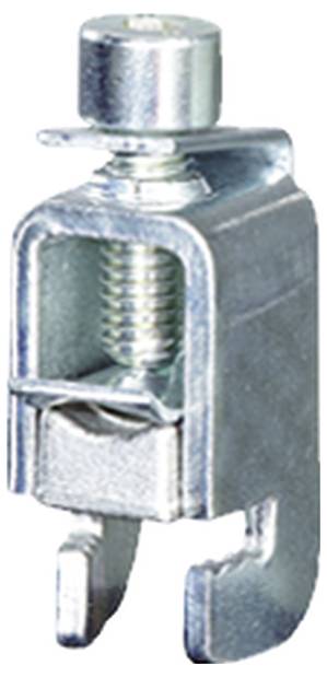 Metallische Erdungsklemme mit Schraubmechanismus, geeignet zur sicheren Verbindung von Drähten an metallischen Oberflächen.