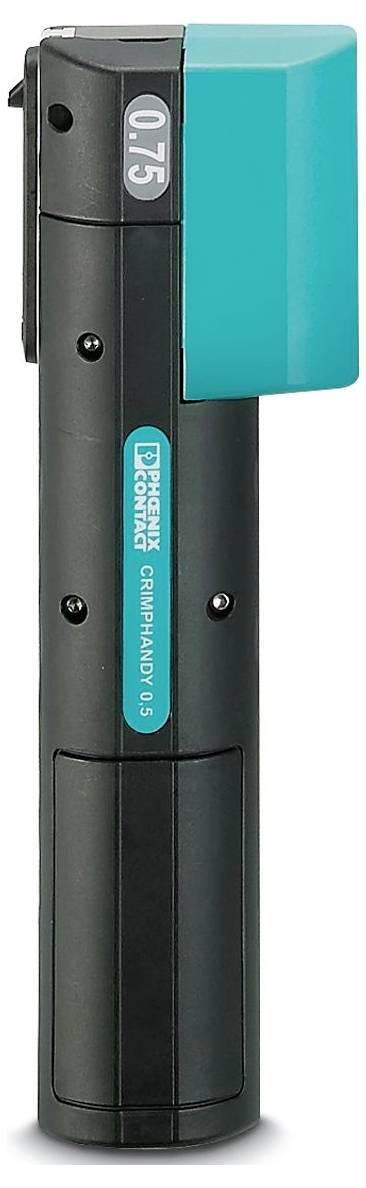 Automatischer Bleistiftspitzer in Schwarz und Blaugrün mit einer Beschriftung von 0,7 mm, von vorne auf weißem Hintergrund gezeigt.