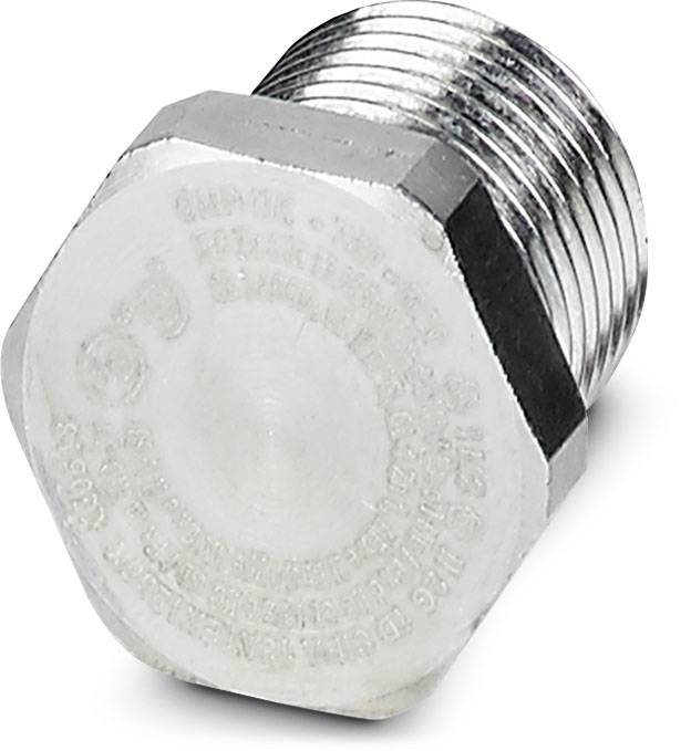 Ein sechseckiger Metallstecker mit Gewinde, der in Rohren oder Maschinen zur Abdichtung genutzt wird.
