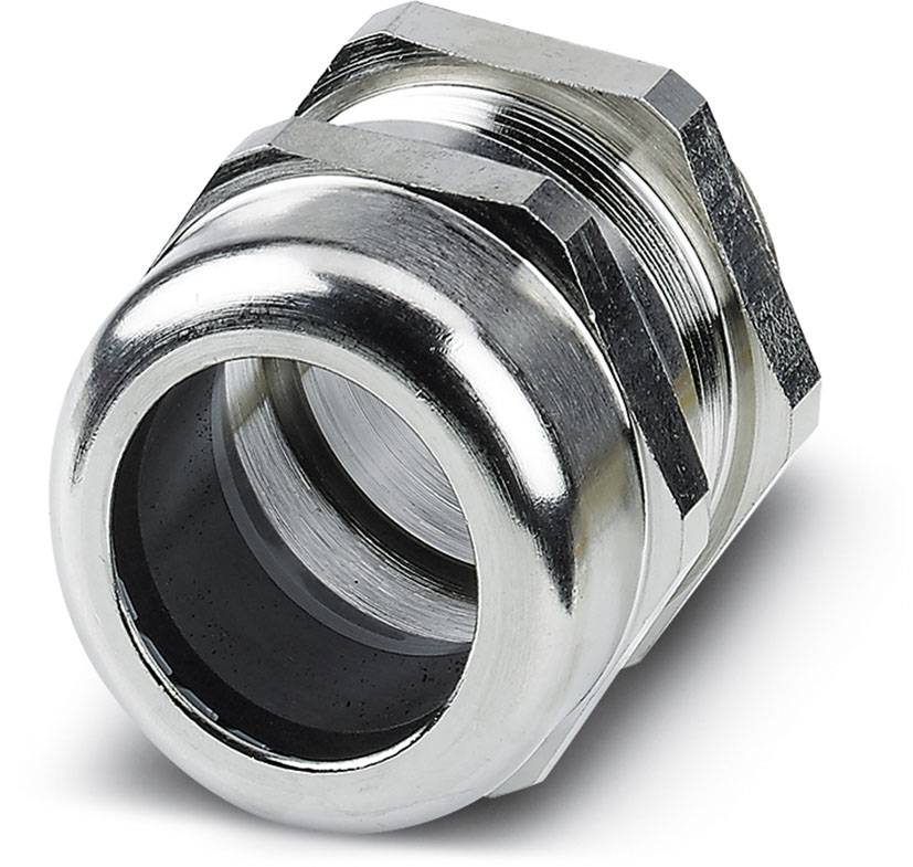 Metallische Kabelverschraubung mit rundem Außengewinde, silber glänzend, für Kabeldurchführungen in elektrischen Geräten.