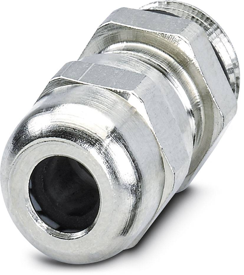 Metallkabelverschraubung mit geripptem Design, verwendet zur Verbindung und Abdichtung von Kabeln in elektronischen Anwendungen.