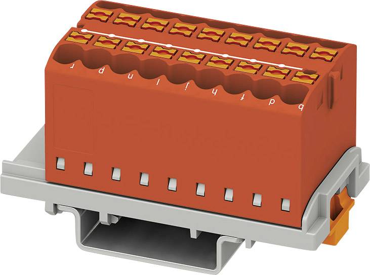 Roter elektrischer Steckverbinder auf grauer Basis mit gelben Kontakten. Verwendet zur Verbindung elektrischer Schaltkreise.