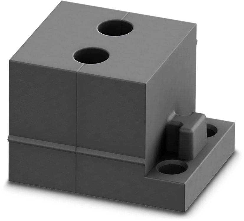Zweifach-Klemmblock in Schwarz, rechteckige Form, geeignet für elektrische Verbindungen mit zwei Anschlussöffnungen oben.