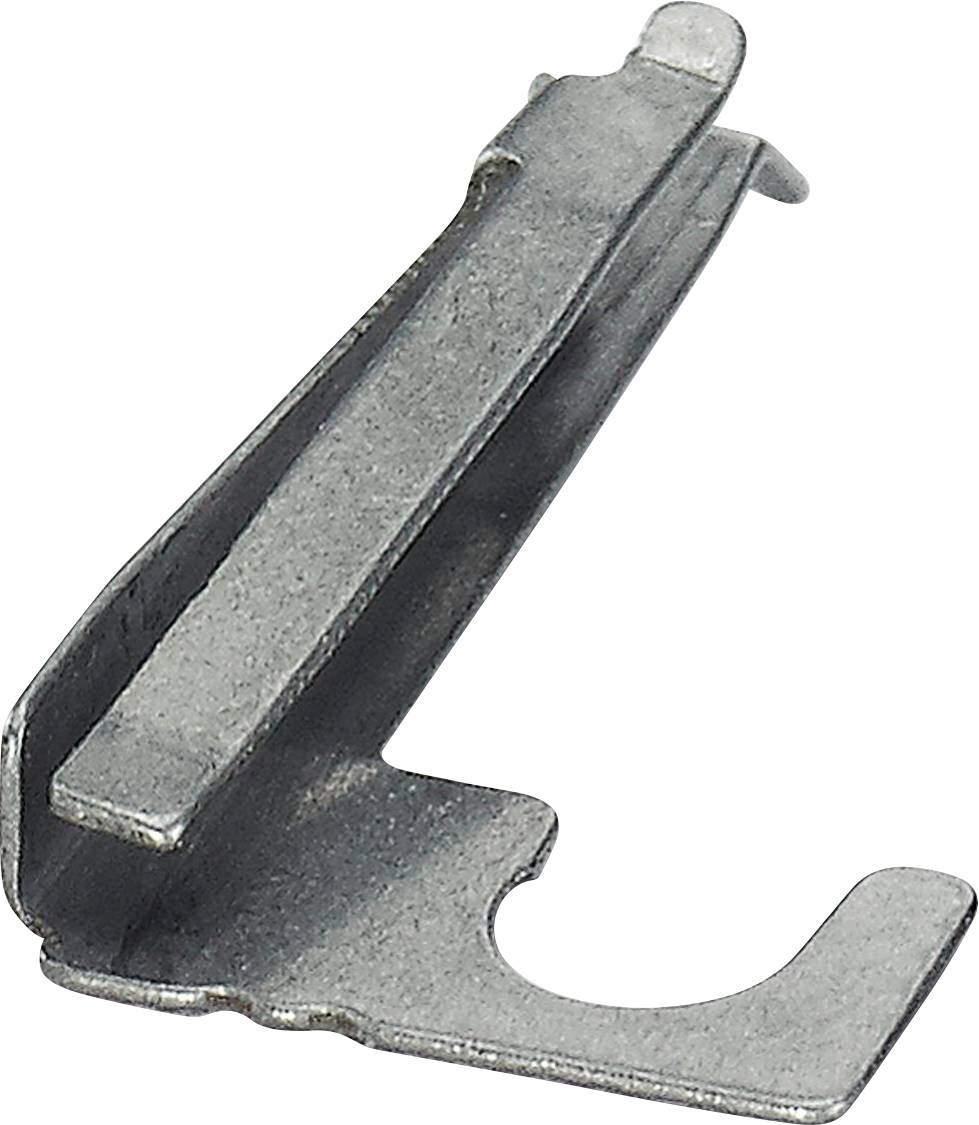 Kleine Metallfedern-Klammer oder Klemme auf weißem Hintergrund, aus schrägem Blickwinkel betrachtet.