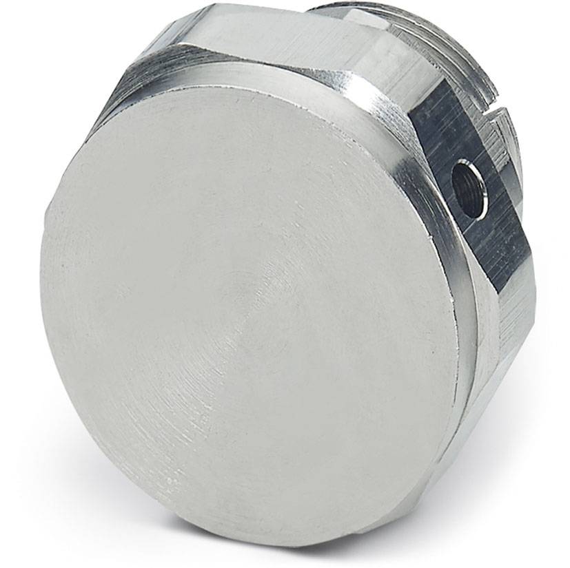 Ein runder, silberner Metallzylinder mit hexagonaler Basis und einem kleinen seitlichen Loch.