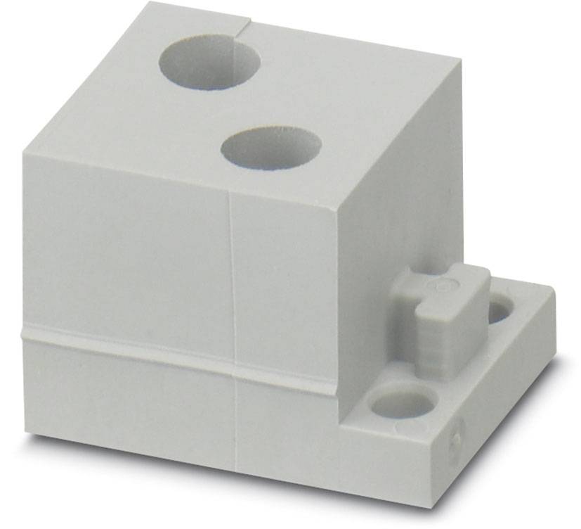 Ein grauer, rechteckiger Plastikblock mit zwei runden Öffnungen oben und einem kleinen seitlichen Hebel. Verwendet in elektrischen Anwendungen.
