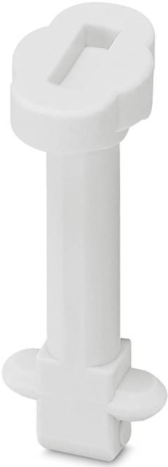 Weißer Plastikdübel mit einer flachen, breiten Oberseite und einem schmalen zylindrischen Schaft.