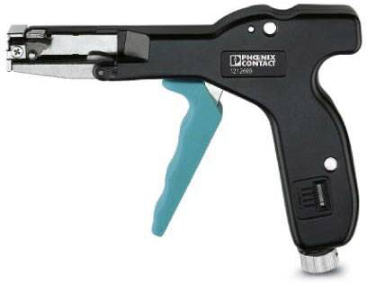 Schwarzes Handwerkzeug mit blauen Griffen von der Seite, verwendet für präzises Schneiden oder Abisolieren von Kabeln.