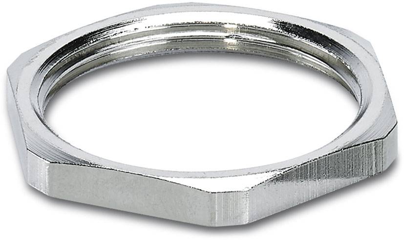 Ein silberner, sechseckiger Metallring, möglicherweise eine Sechskantmutter.