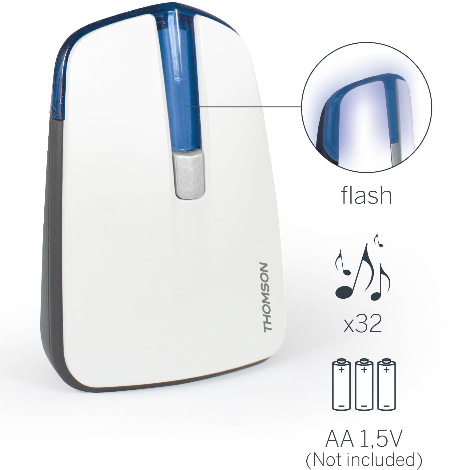 Thomson 513127 Funkklingel Komplett-Set mit Namensschild, mit Blitzlicht