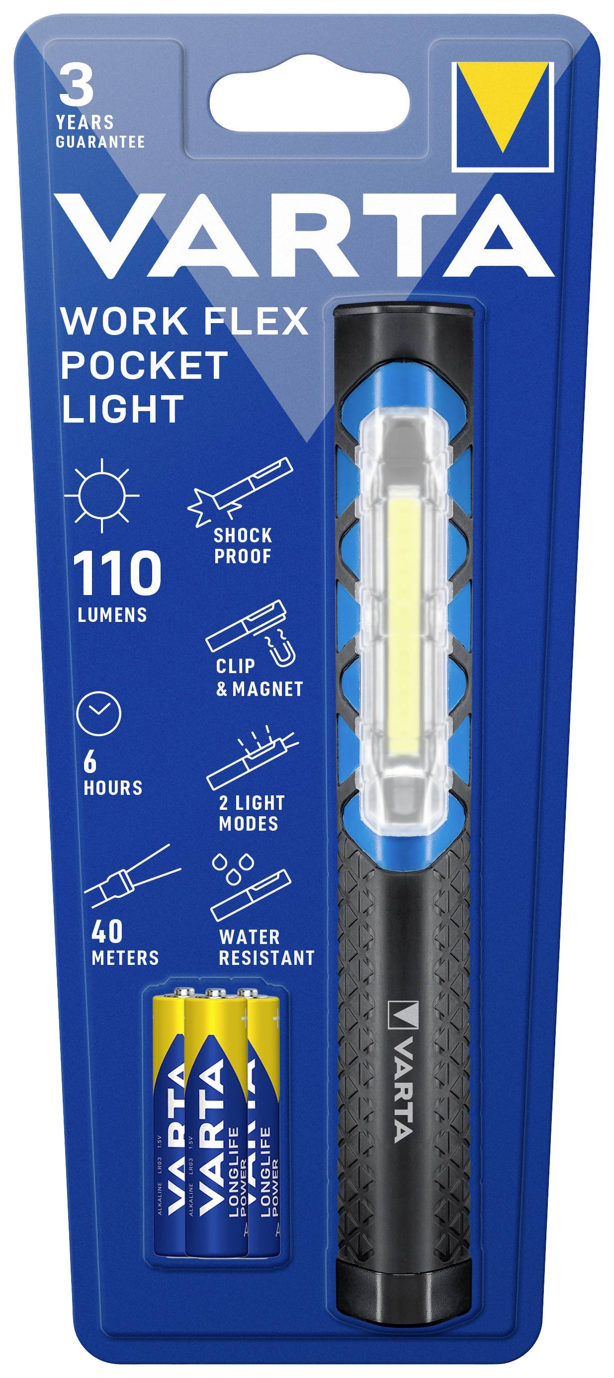 Varta 17647101421 Work Flex Pocket Light Penlight batteriebetrieben LED 230mm Grau, Blau