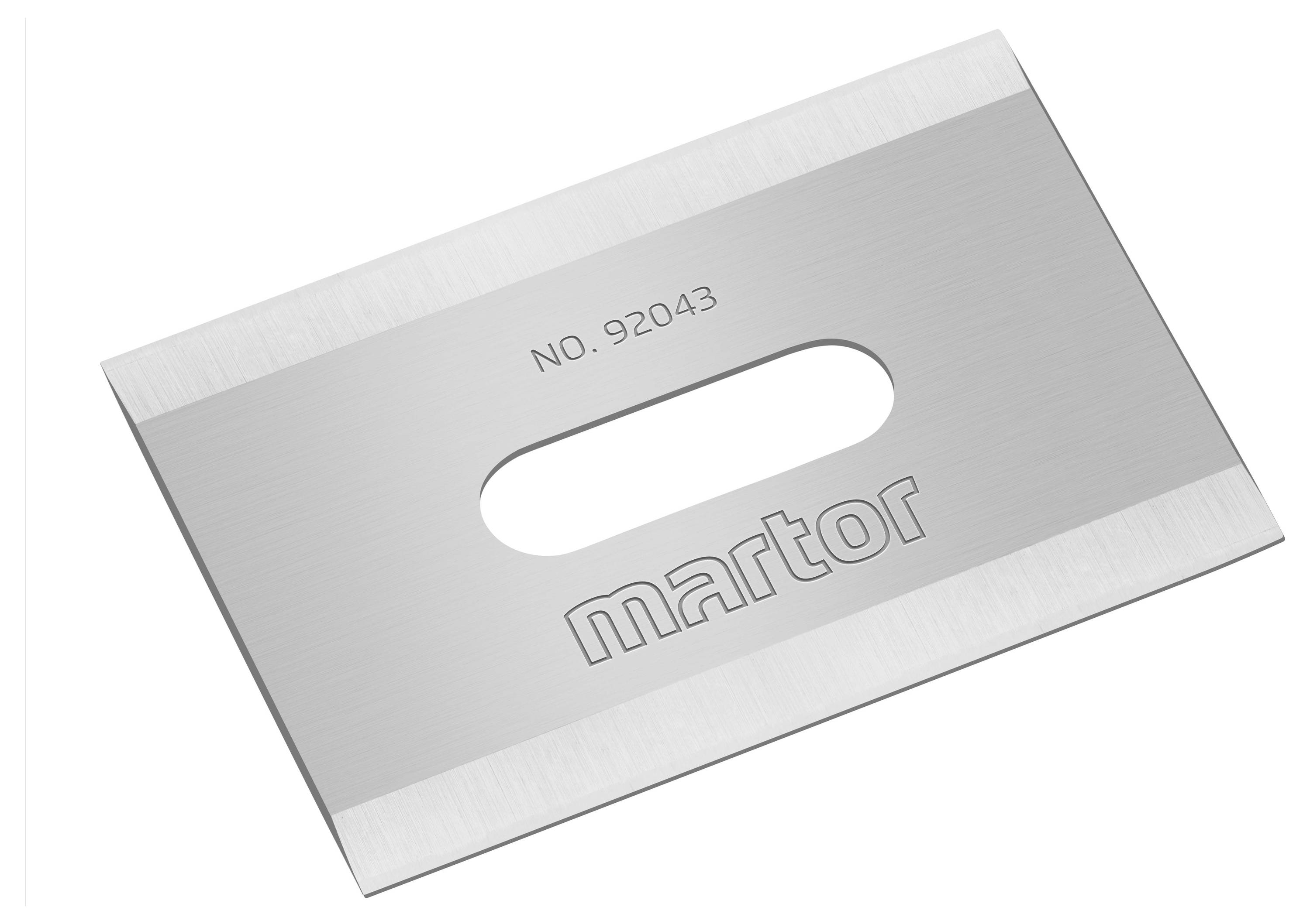 Ein silbernes Ersatzklingenmesser mit der Aufschrift 'martor' und der Nummer '92043'.