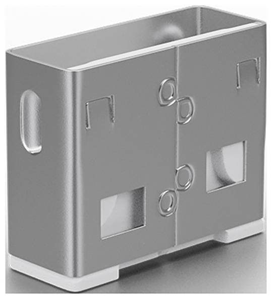 Graue Metall-Elektroverteilerdose mit offener Oberseite, seitlichen Ausbruchöffnungen und Montageschlitzen auf hellem Untergrund.
