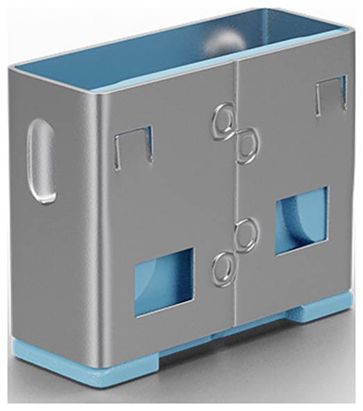 Grauer und blauer Metalllagerbehälter mit Scharnirtür, Seitenhgriff und zwei vorderen Sichtfenstern
