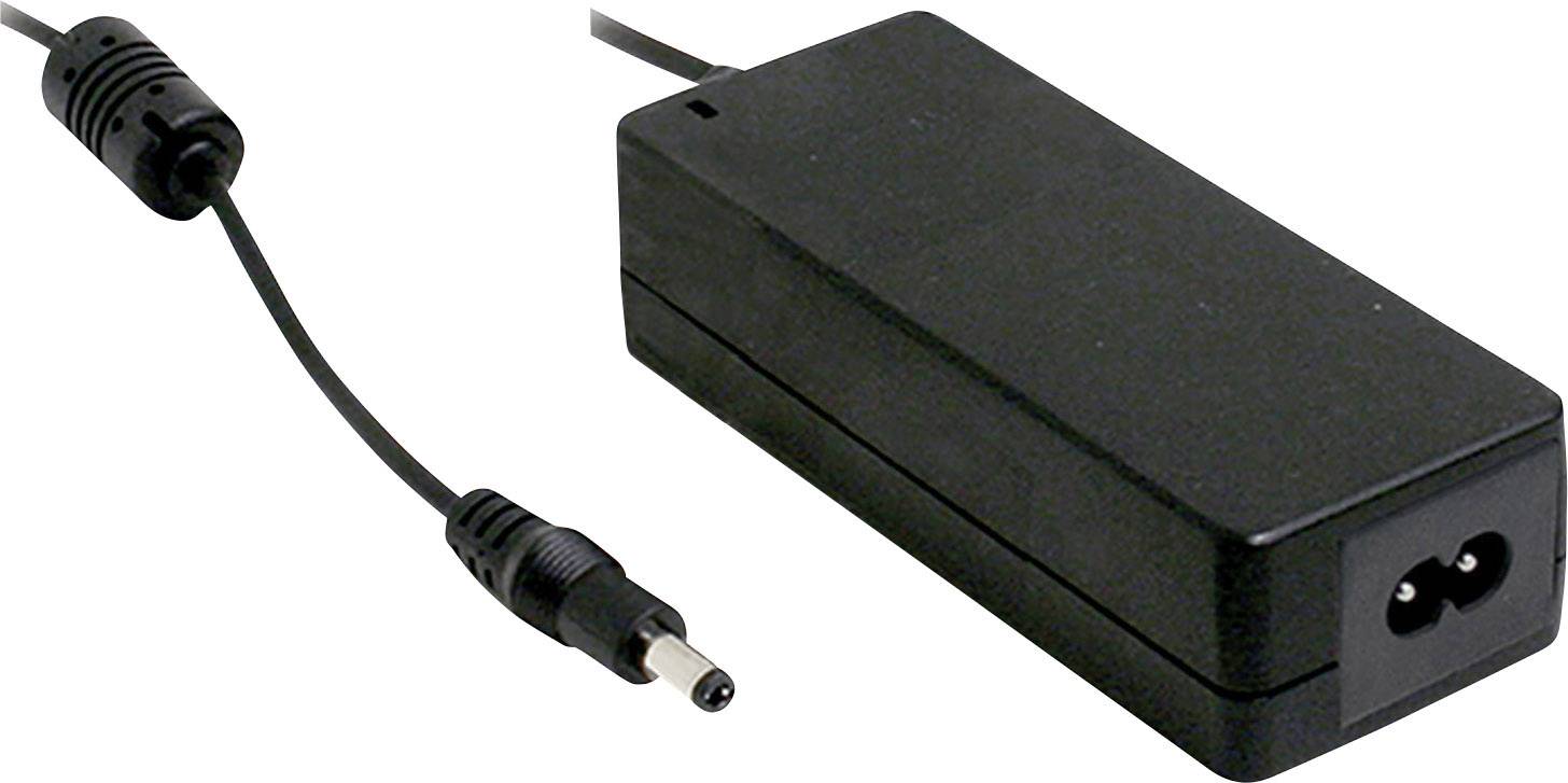 Schwarzes Netzteil mit abnehmbarem Kabel und Rundstecker, geeignet für elektronische Geräte.