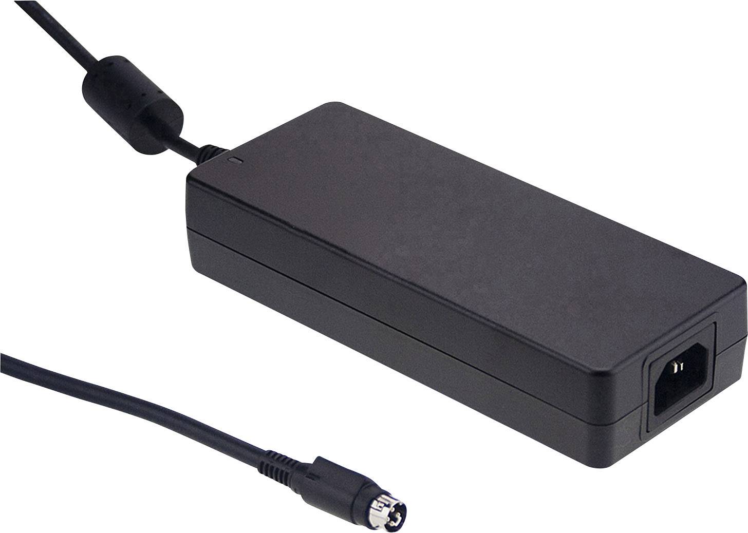 Schwarzes Laptop-Netzteil mit Anschlusskabel.