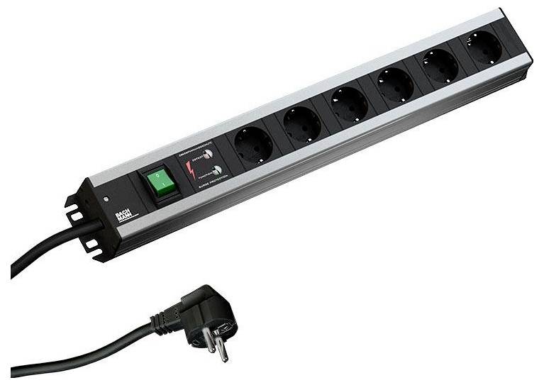 Bachmann 300.011 Überspannungsschutz-Steckdosenleiste Aluminium, Schwarz Schutzkontakt